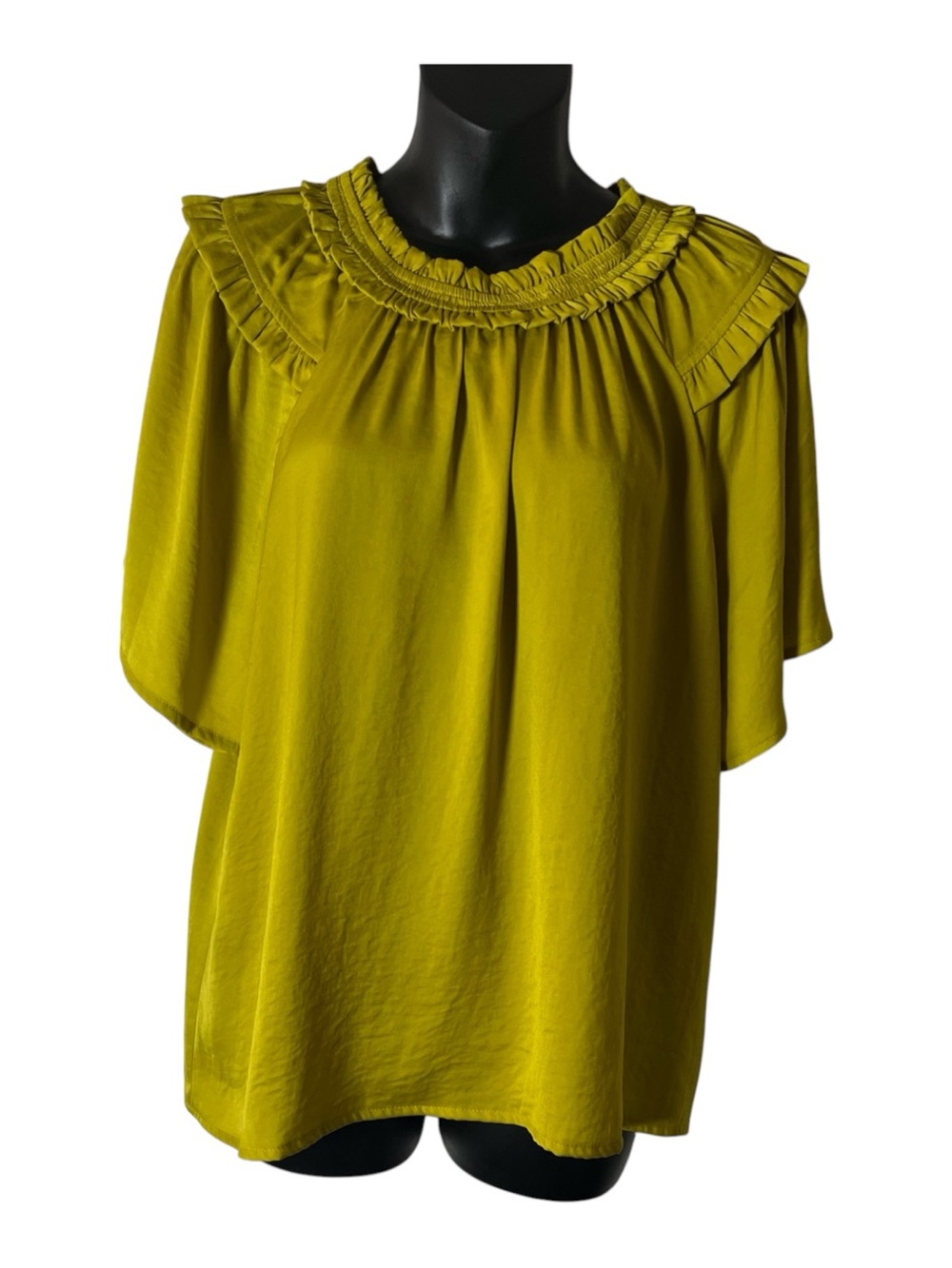 Voy Lime Green  Flutter Sleeve Blouse Sz S